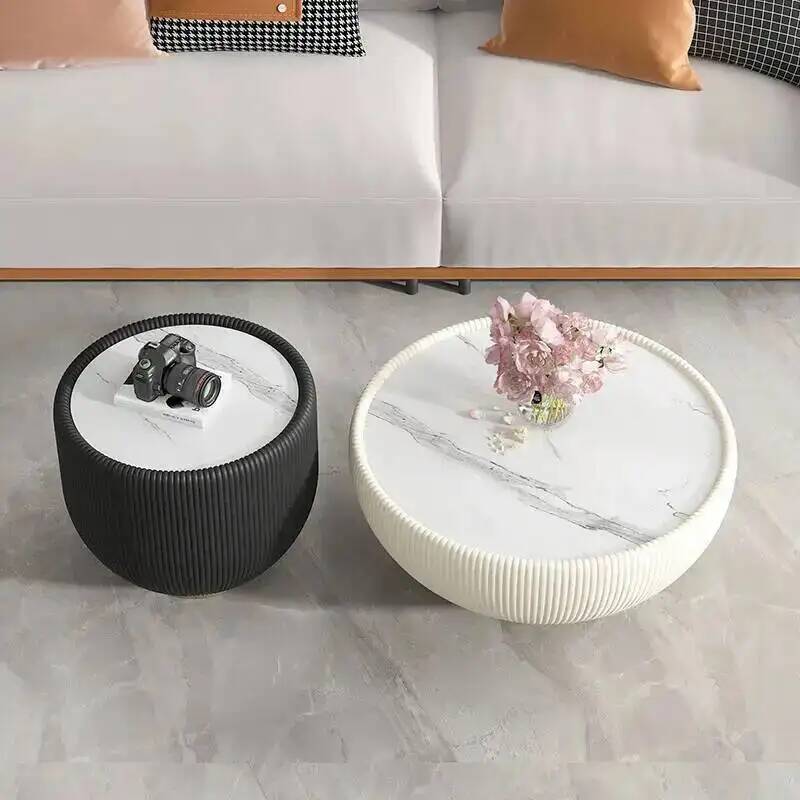 Coffee Tea Library - Table basse ronde moderne en marbre,