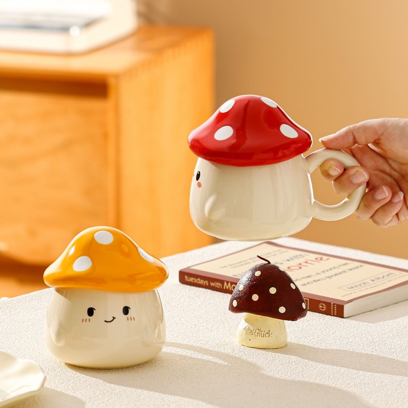 Coffee Tea Latte - Tasse en céramique champignon avec couvercle